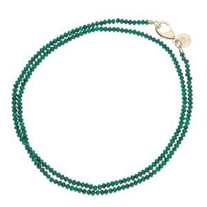 Jane Win Double Wrap Diamond-Cut Malachite Beaded Necklace 32"